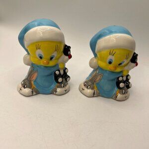 Vintage Tweety Bird Salt And Pepper Shakers Looney Tunes Blue Yellow